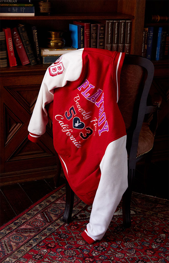 Red playboy varsity hotsell jacket