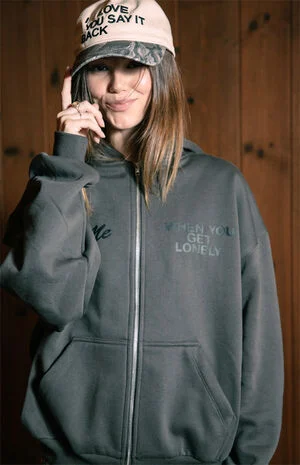 Text Me When You Get Lonely Zip Up Hoodie image number 2