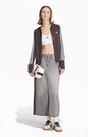 Brown Trefoil 3-Stripe Zip Up Hoodie image number 5