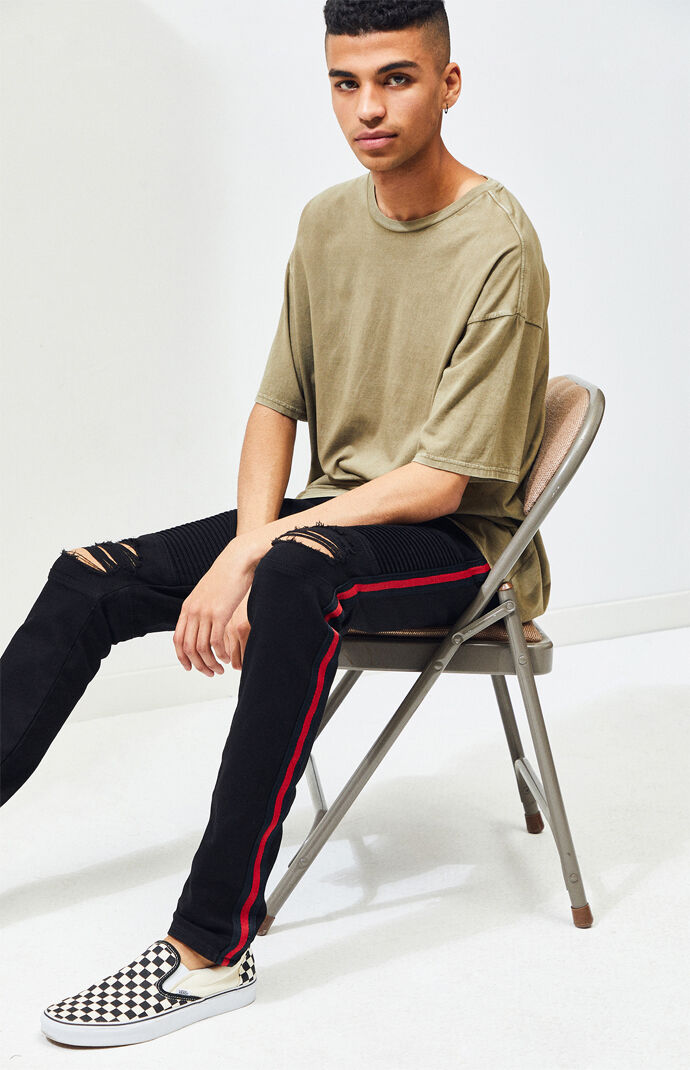 pacsun stacked skinny side stripe zip black jeans