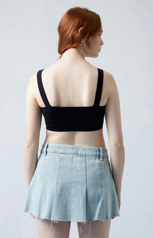 Eco Light Indigo Low Rise Pleated Denim Mini Skirt image number 4