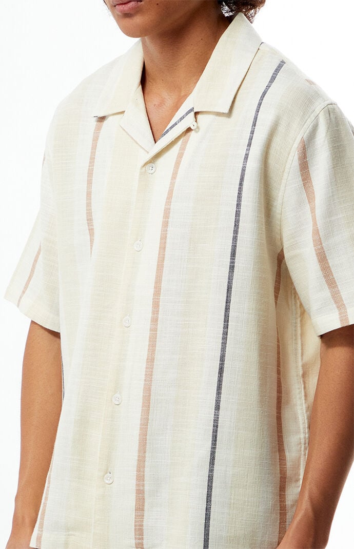 Pacsun Cream Striped Oversized Camp Shirt