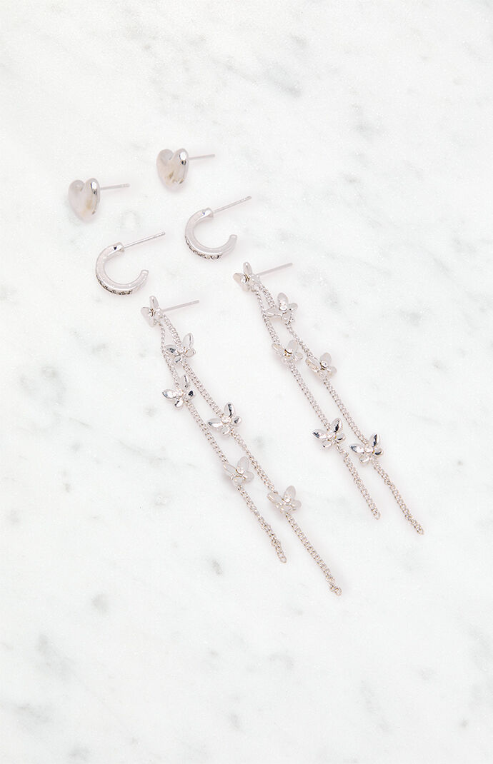 LA Hearts 3 Pack Silver Willow Earrings