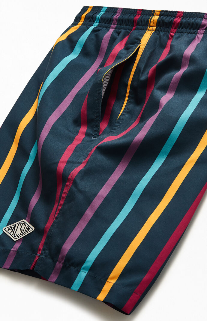 Multicolor Vertical Striped 17" Swim Trunks