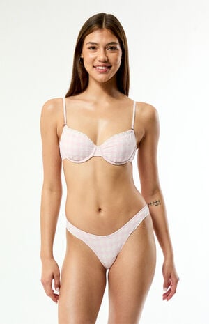 Pink & White Plaid Rae High Cut Bikini Bottom image number 3