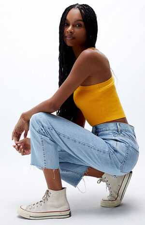 Pacsun Eco Light Blue High Waisted Straight Leg Jeans Pacsun