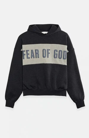 Iron Grey Heather Paneled Cropped Relaxed Hoodie image number 1
