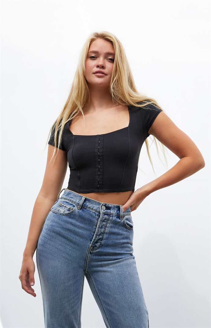 Corset top short sleeve clearance