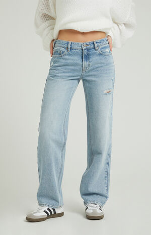 Jordyn Light Indigo Ripped Low Rise Straight Leg Jeans image number 1