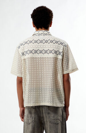 Cream Textured Oversized Resort Camp Shirt image number 4