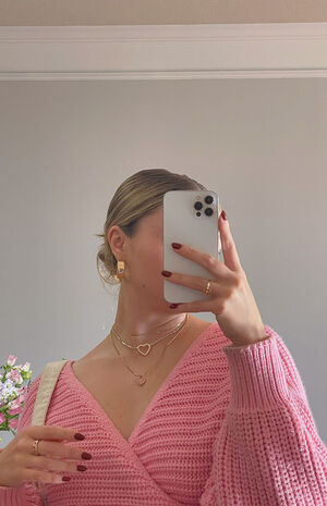 x PacSun Heart Stud Hoop Earrings image number 4