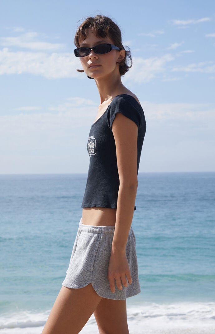 John Galt Black Southside Guitars Off-The-Shoulder Cropped T-Shirt