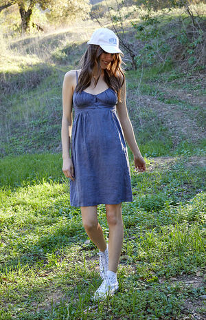 Navy Shirred Bodice Shift Dress image number 4