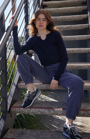 Black Paige Notched Long Sleeve Top image number 1