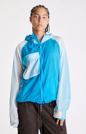 Nylon Zip Up Hooded Packable Running Jacket