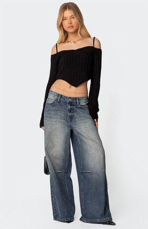 Triangle Hem Off Shoulder Sweater image number 2