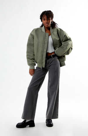 Olive Nylon Bomber Jacket image number 4