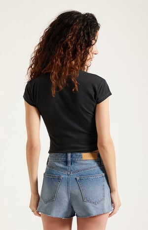 Ivy High Waisted Denim Festival Shorts Raw Cut Light Blue image number 4