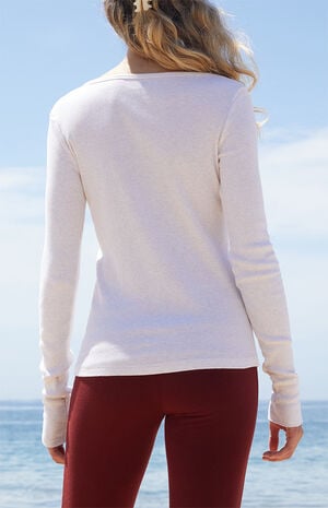 Beige Ribbed Zelly Long Sleeve Top image number 4