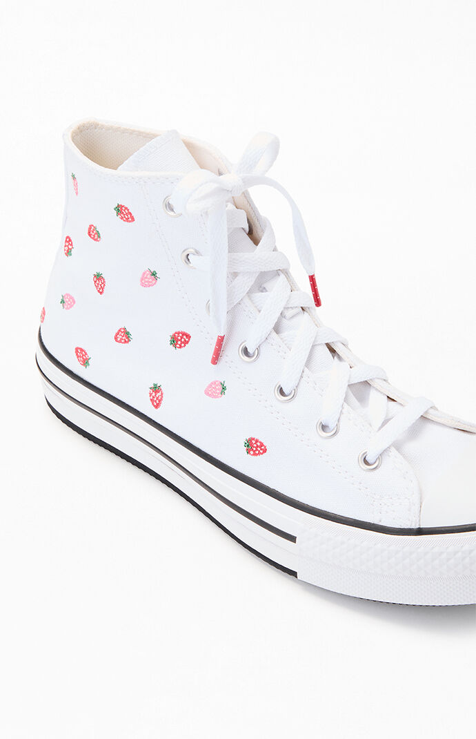 Converse Kids Chuck Taylor Embroidered Strawberries All Star Lift High Top Platform Shoes