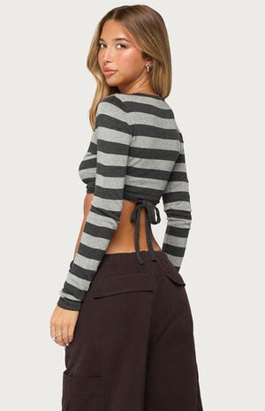 Meira Striped Knit Wrap Crop Top image number 3