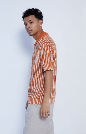Orange Crochet Polo Sweater image number 3