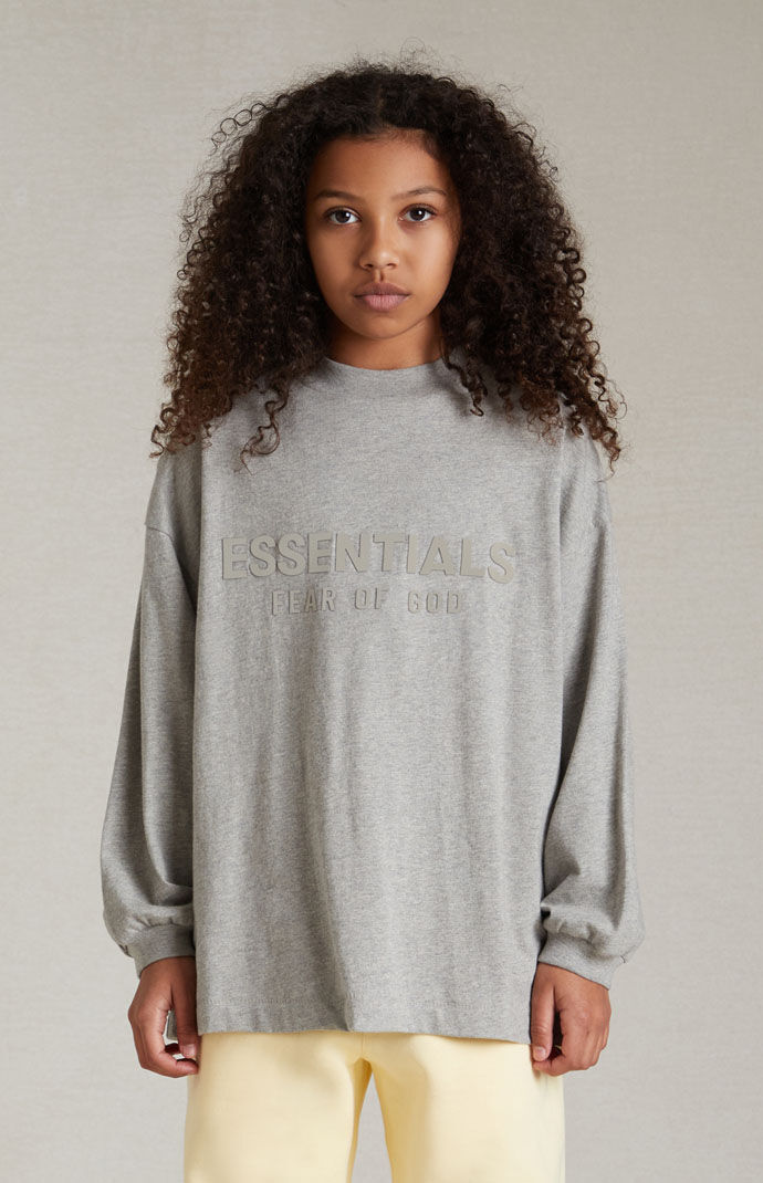 【FOG Essentials】Dark Heather Oatmeal Long Sleeve T-Shirt Fear of God Essentials Heavy Jersey L/S Tee Dark Heather