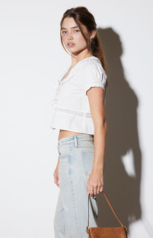 Short Sleeve Tie Front Embroidered Top image number 2