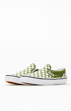 Kids Green & White Checker Classic Slip-On Shoes image number 2