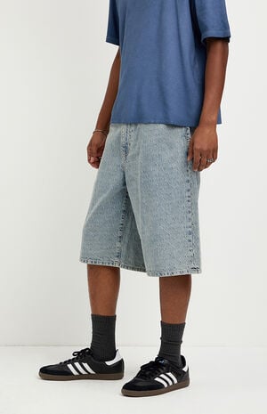 Austin Extreme Baggy Jean Shorts Textured Slub Light Blue image number 3