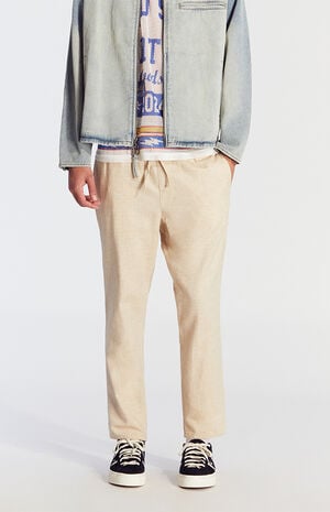 Cream Straight Leg Linen Pants image number 1