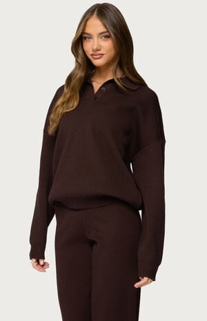 Lorie Oversized Knit Polo Sweater image number 2
