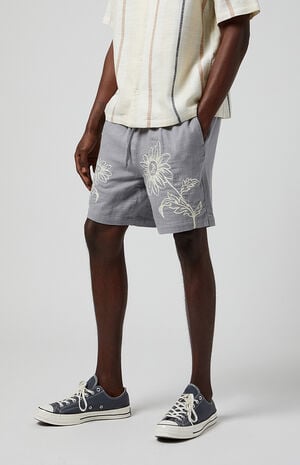 Gray Floral Russel Volley Shorts Gray Floral Russel Volley Shorts image number 3