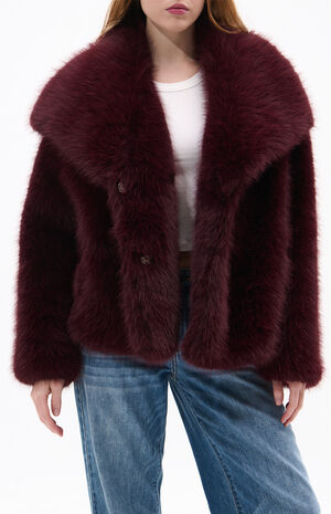 Regina Burgundy Faux Fur Coat image number 4