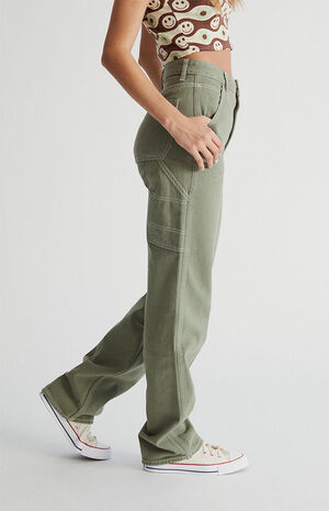 Pacsun Bowen Multi Pocket Carpenter Pants in Olive vine-Green