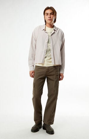 Notice Striped Button Down Cropped Long Sleeve Shirt image number 7