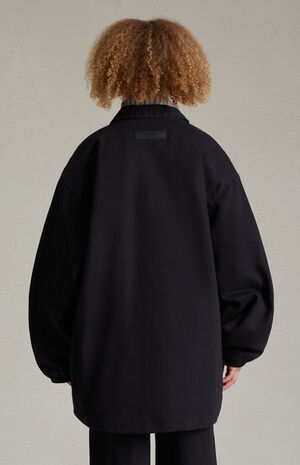 Essentials Overdye Black Denim Filled Shirt Jacket image number 4