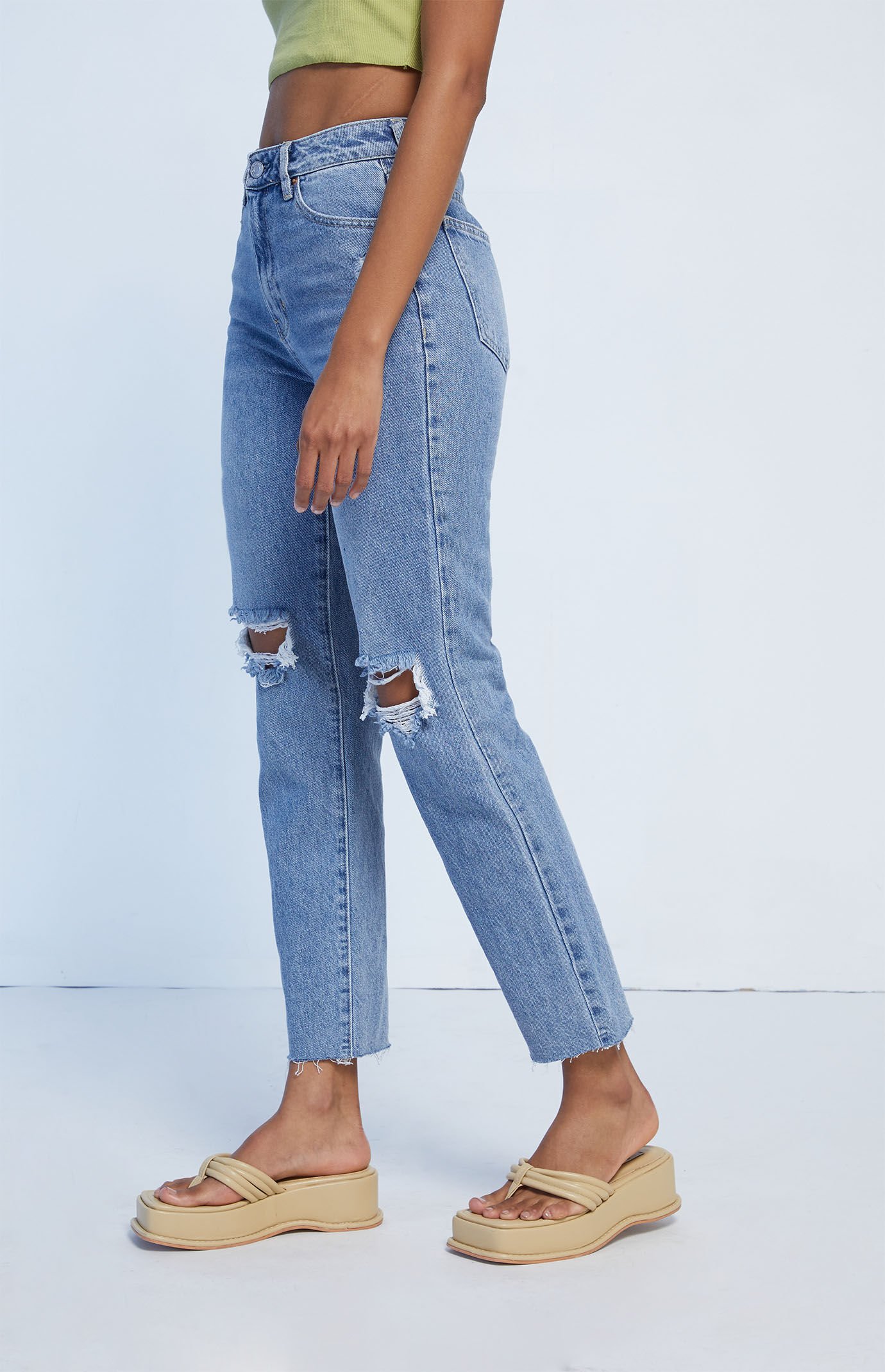 PacSun Eco Medium Blue Ripped Mom Jeans PacSun