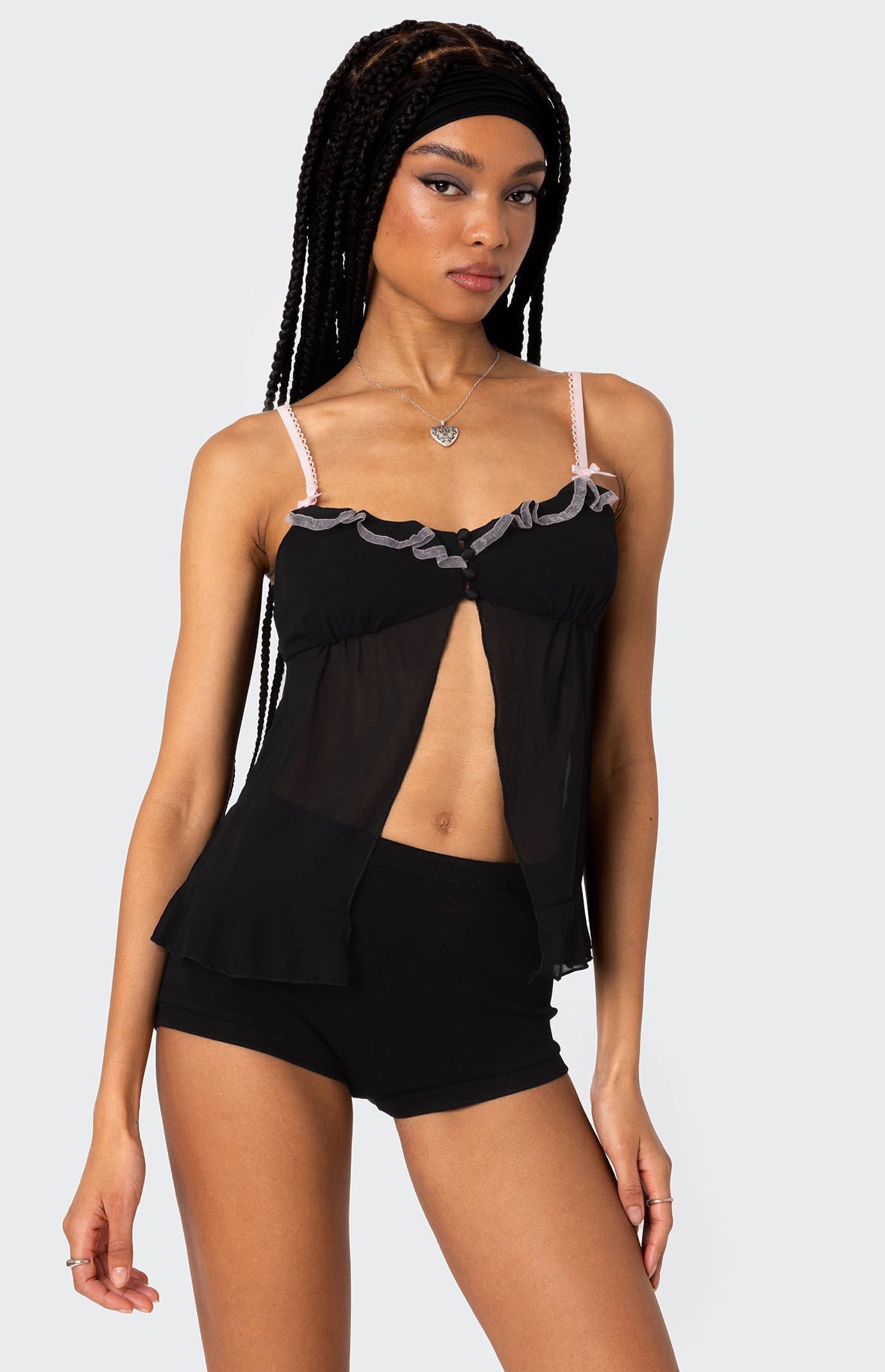 Edikted Sheer Split Front Babydoll Top | PacSun
