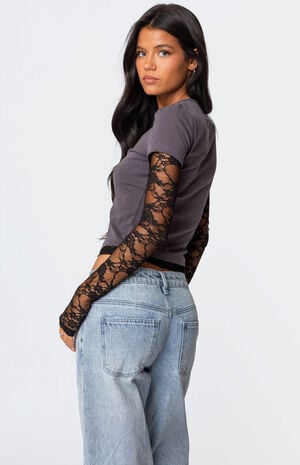 Layered Lace Sleeve T-Shirt image number 5