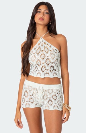 Peach Open Crochet Top image number 1