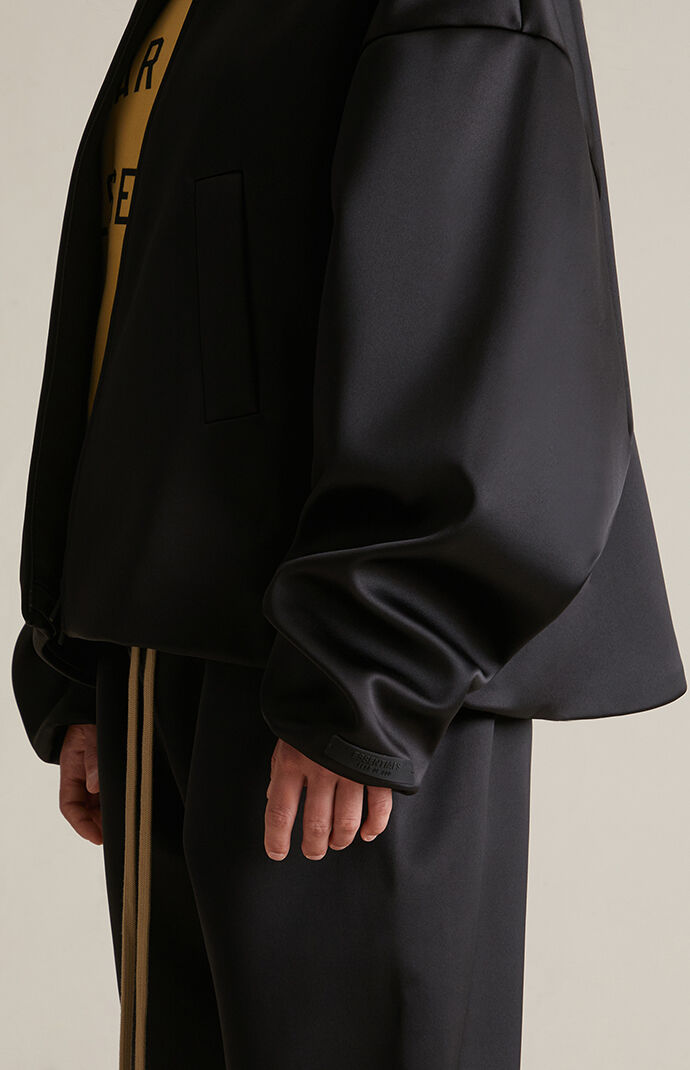 【FOG Essentials】 Women's Black Satin Bomber Jacket Fear of God Essentials Women's Black Satin Bomber Jacket