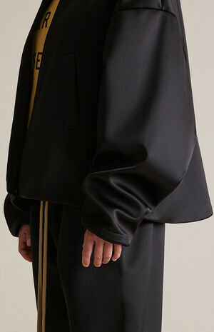 Women's Black Satin Bomber Jacket image number 5
