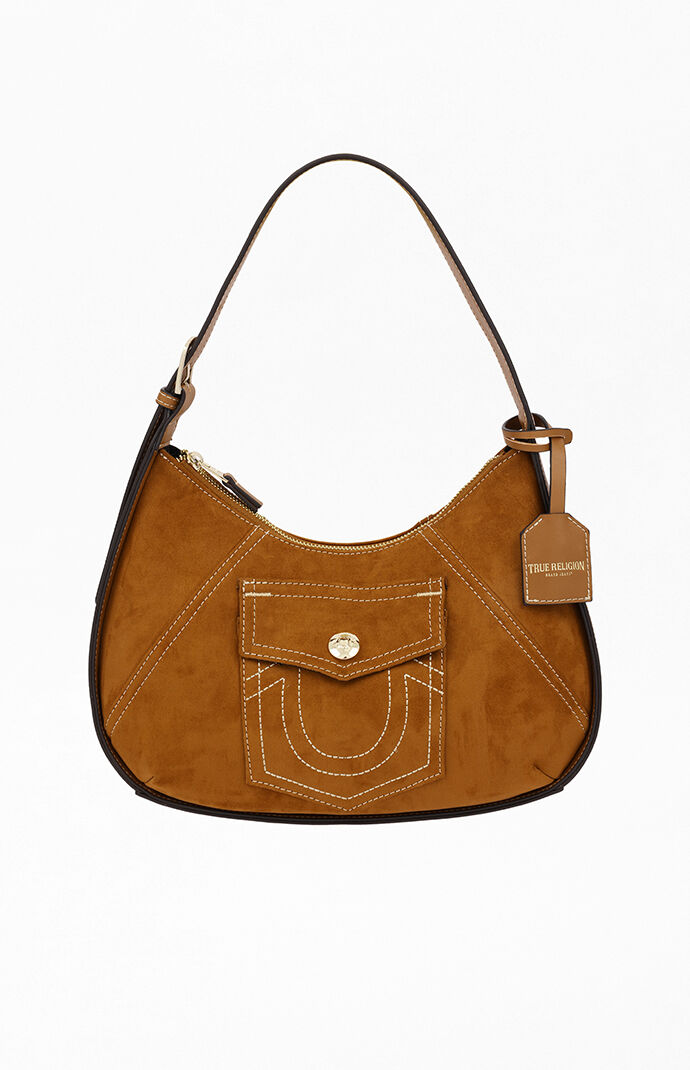 True Religion Faux Suede Logo Pocket Hobo Bag