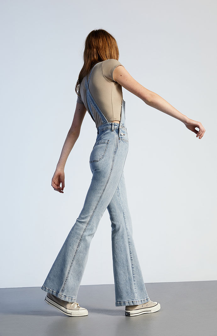 PacSun Light Blue Denim Flare Overalls PacSun