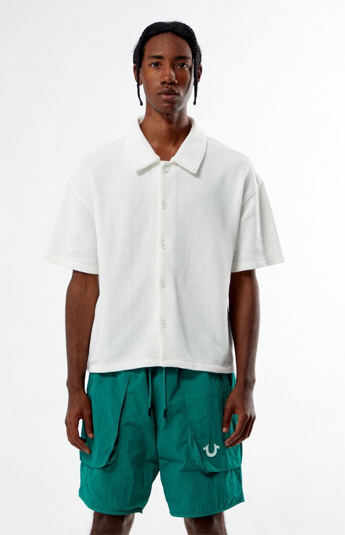 Pacsun Cream Stone Solid Textured Oversized Camp Shirt