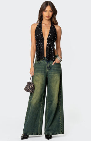 Studded Open Back Halter Top image number 2