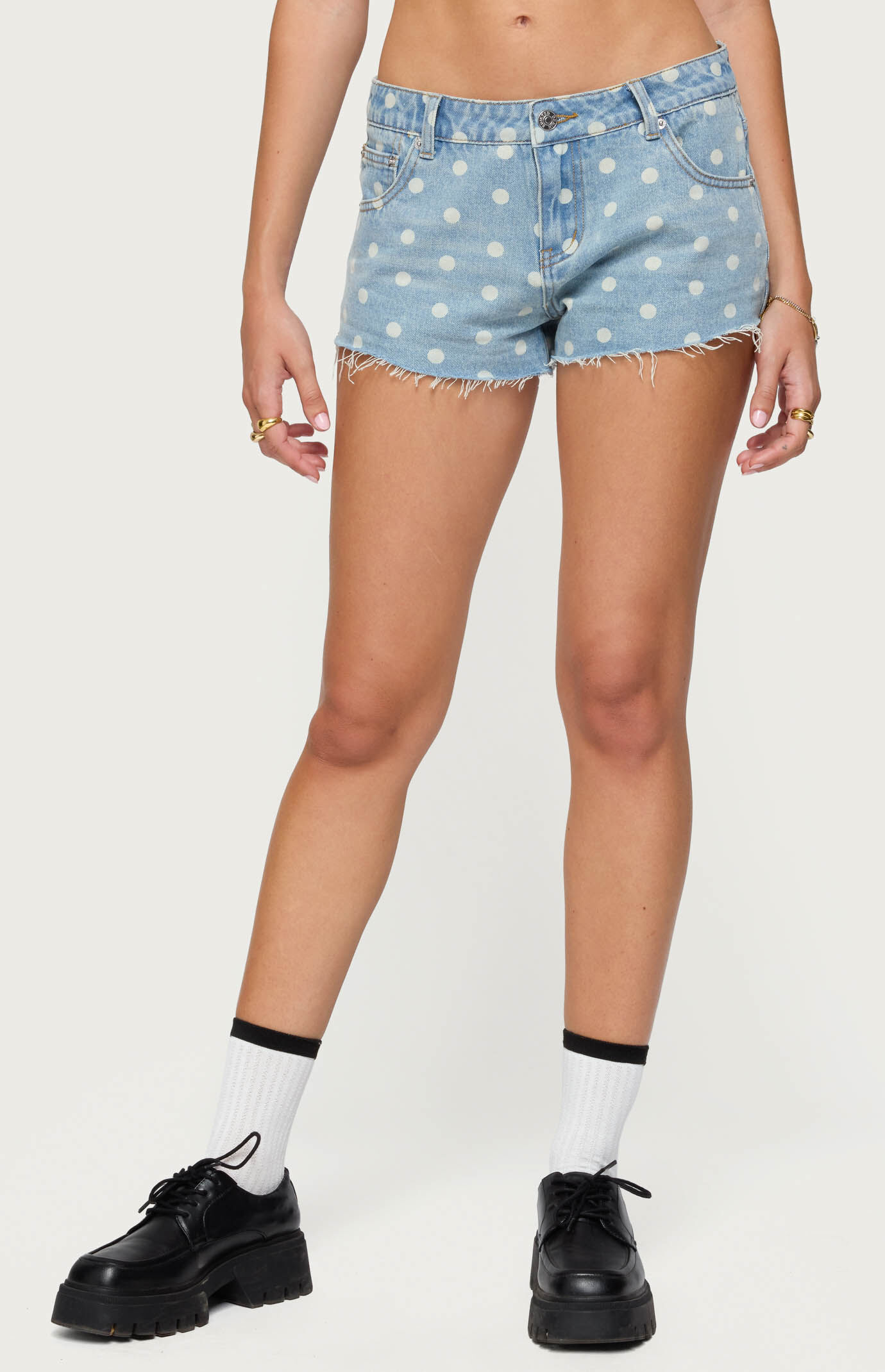 Edikted Josie Polka Dot Denim Shorts