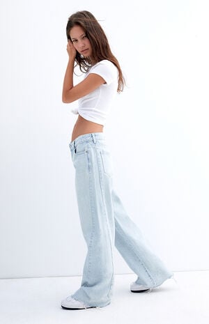 Casey Light Indigo Raw Cut Low Rise Baggy Jeans image number 1
