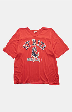 90s St Rita Mustangs V-neck Graphic T-Shirt image number 1